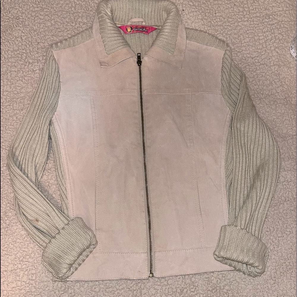 Faux suede gasoline sweater jacket